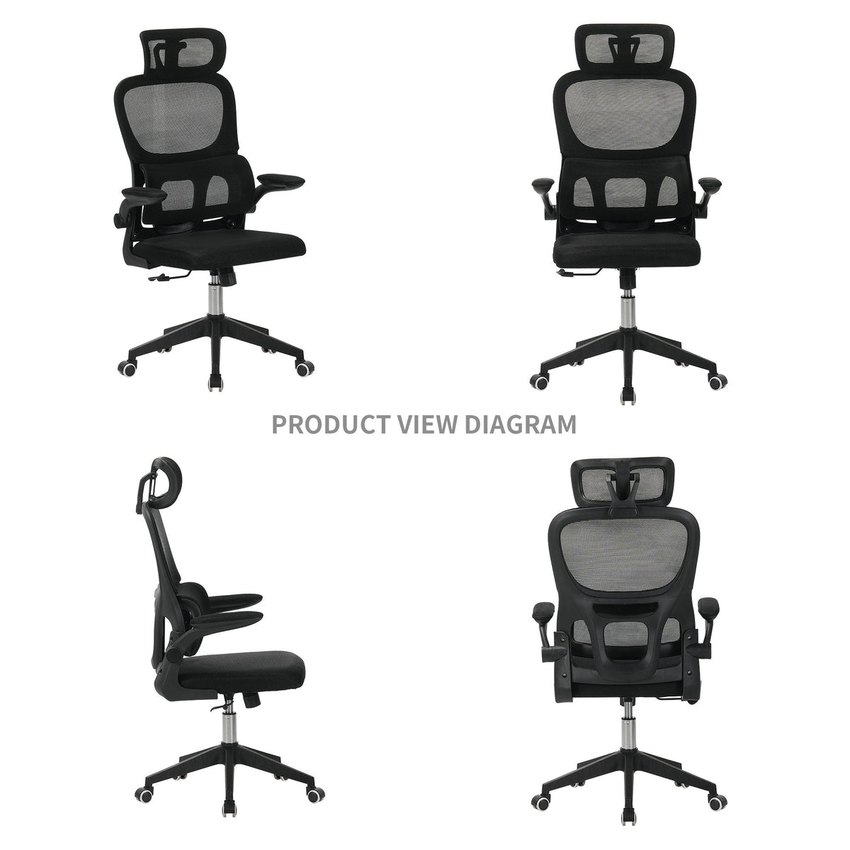 High Back Ergonomic Swivel Rolling Office Chair With Tilt Function, 3D Headrest, Lumbar Support - Black by Unique Piece Furniture