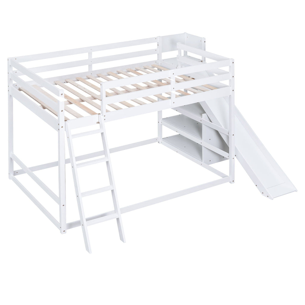 Bunk Bed With Ladder, Slide, And Shelves Pine Wood by Unique Piece Furniture