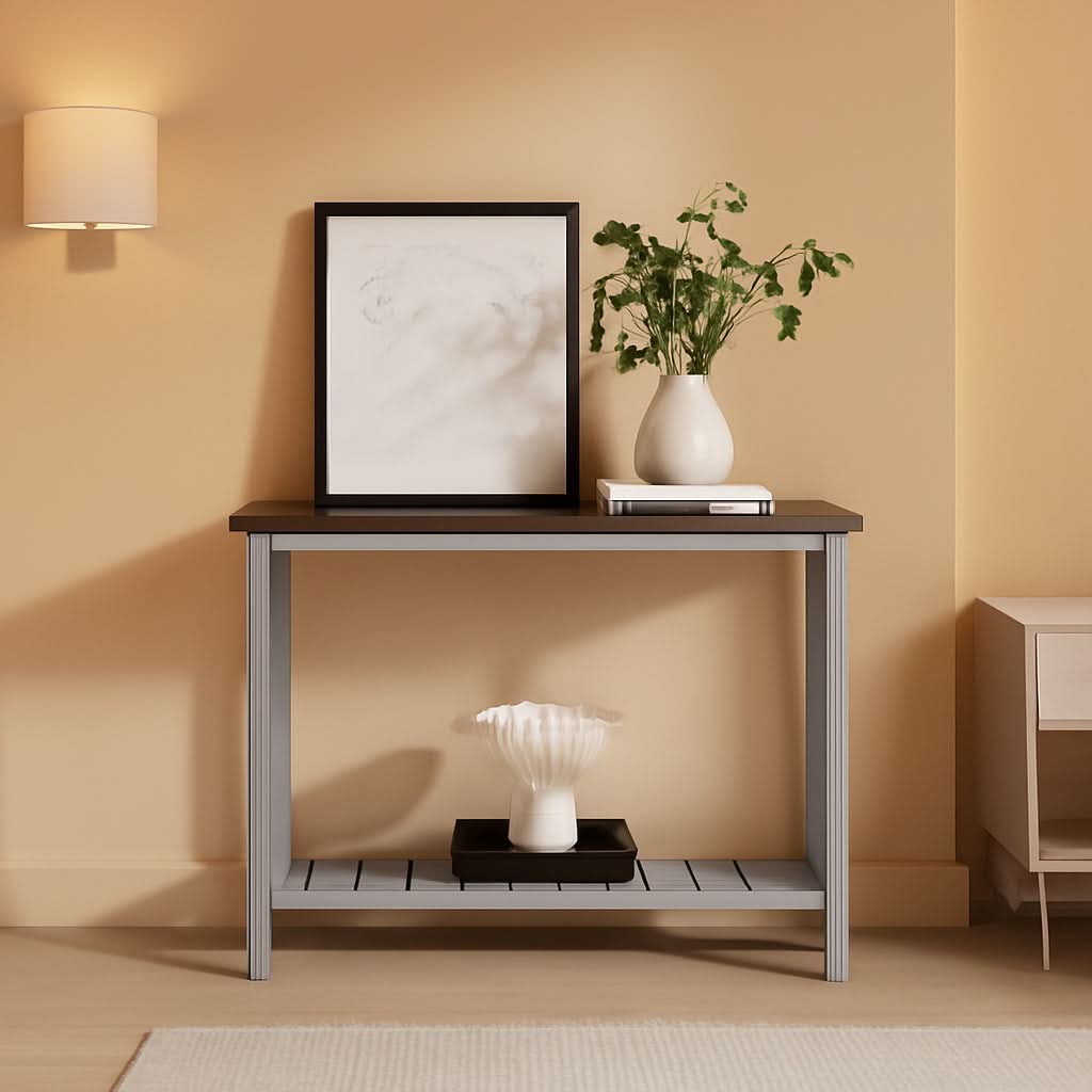 Grey Farmhouse Console Table With Shelf For Entryway by ShipItFurniture