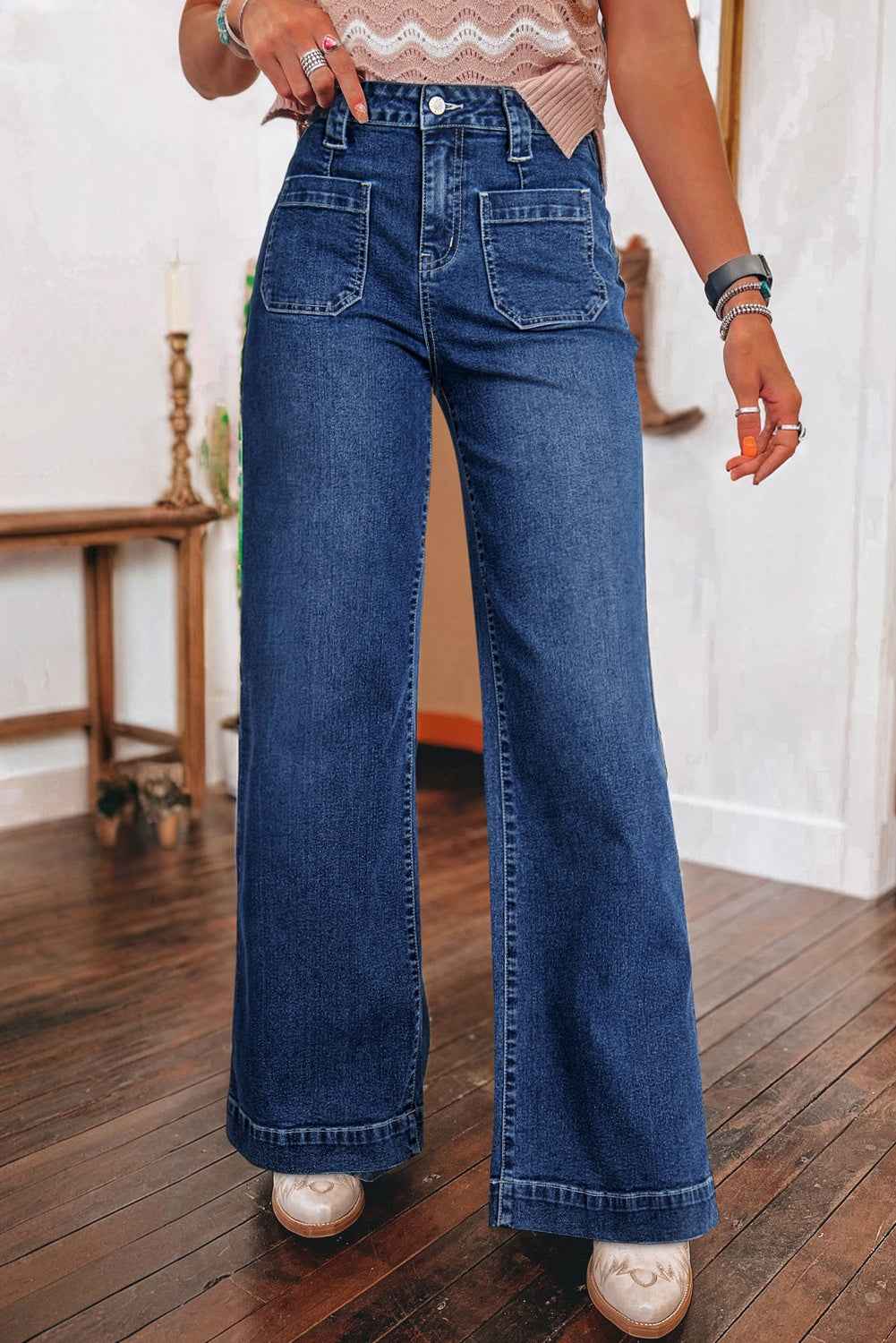 Sail Blue Wide Leg Pocketed High Waist Jeans by Dear-Lover Dropshipping