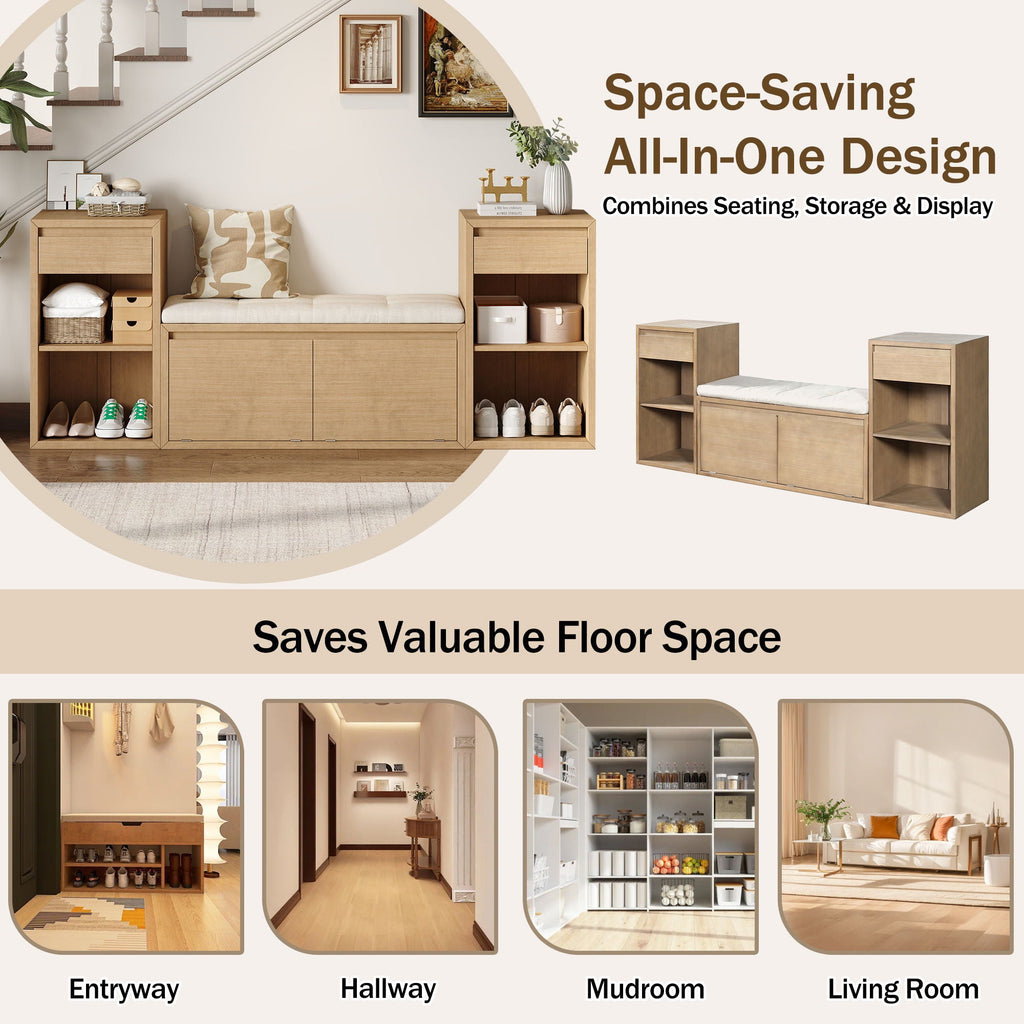 Entryway Storage Bench With Cushion, Drawers & Open Shelves by Unique Piece Furniture