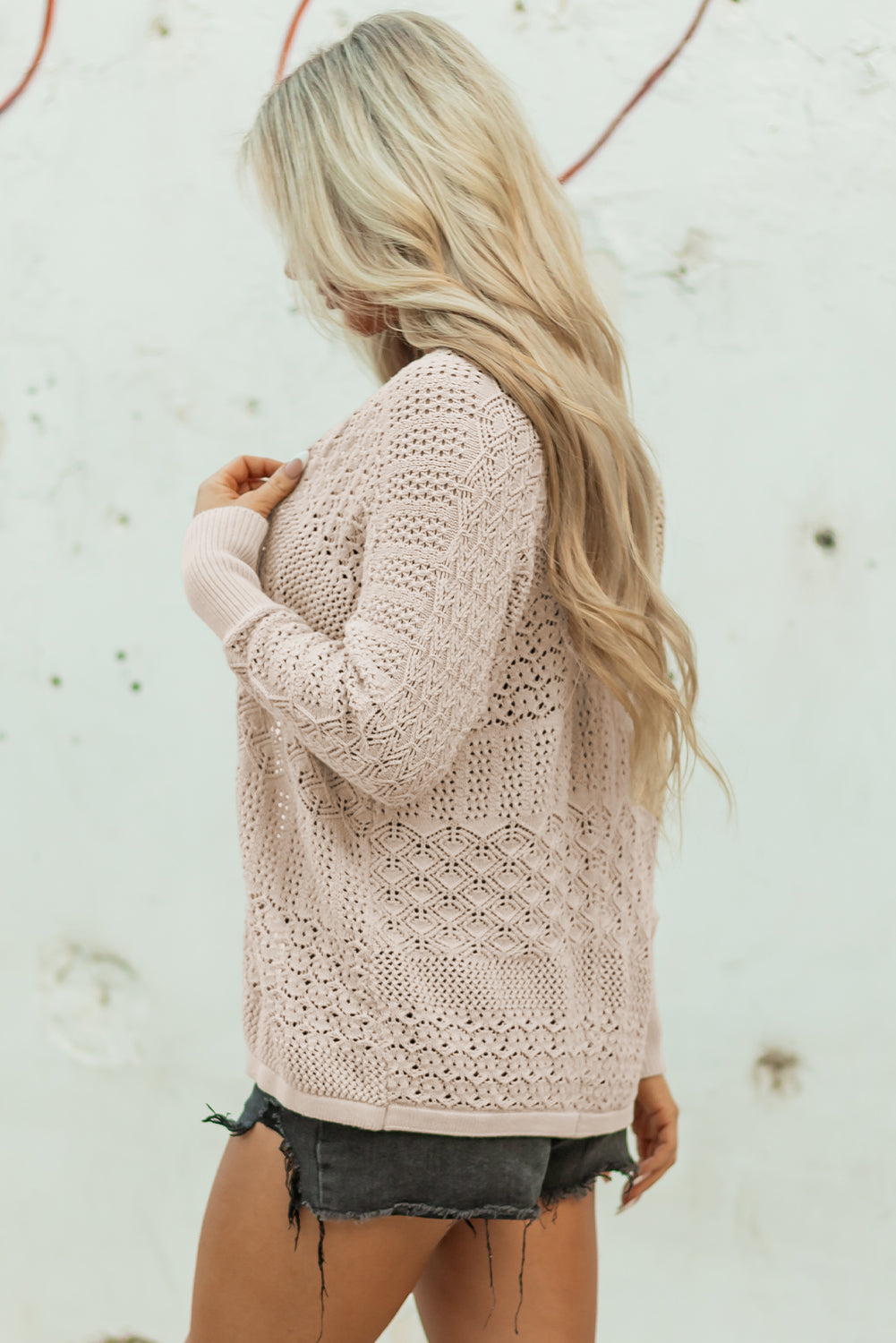 Redwood Burl Mix Pattern Hollowed Knit Open Front Cardigan by Dear-Lover Dropshipping