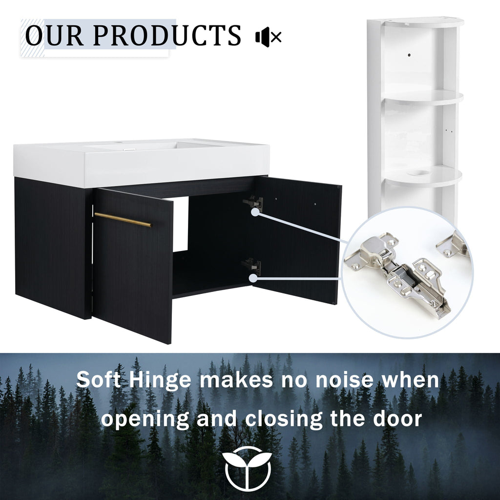 Modern Wall Mounted Bathroom Vanity With Thick Edge Resin Sink And Storage Rack by Unique Piece Furniture
