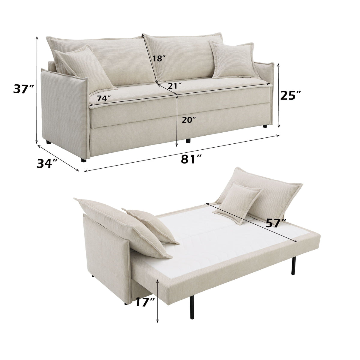 Elisea - Sleeper Sectional Sofa With 2 Toss Pillows - Beige by Unique Piece Furniture