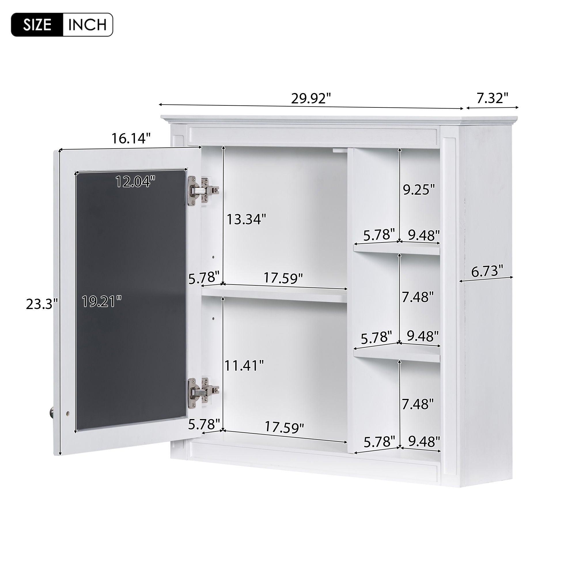 Wall Mounted Medicine Cabinet With Mirror And 3 Open Shelves by Unique Piece Furniture