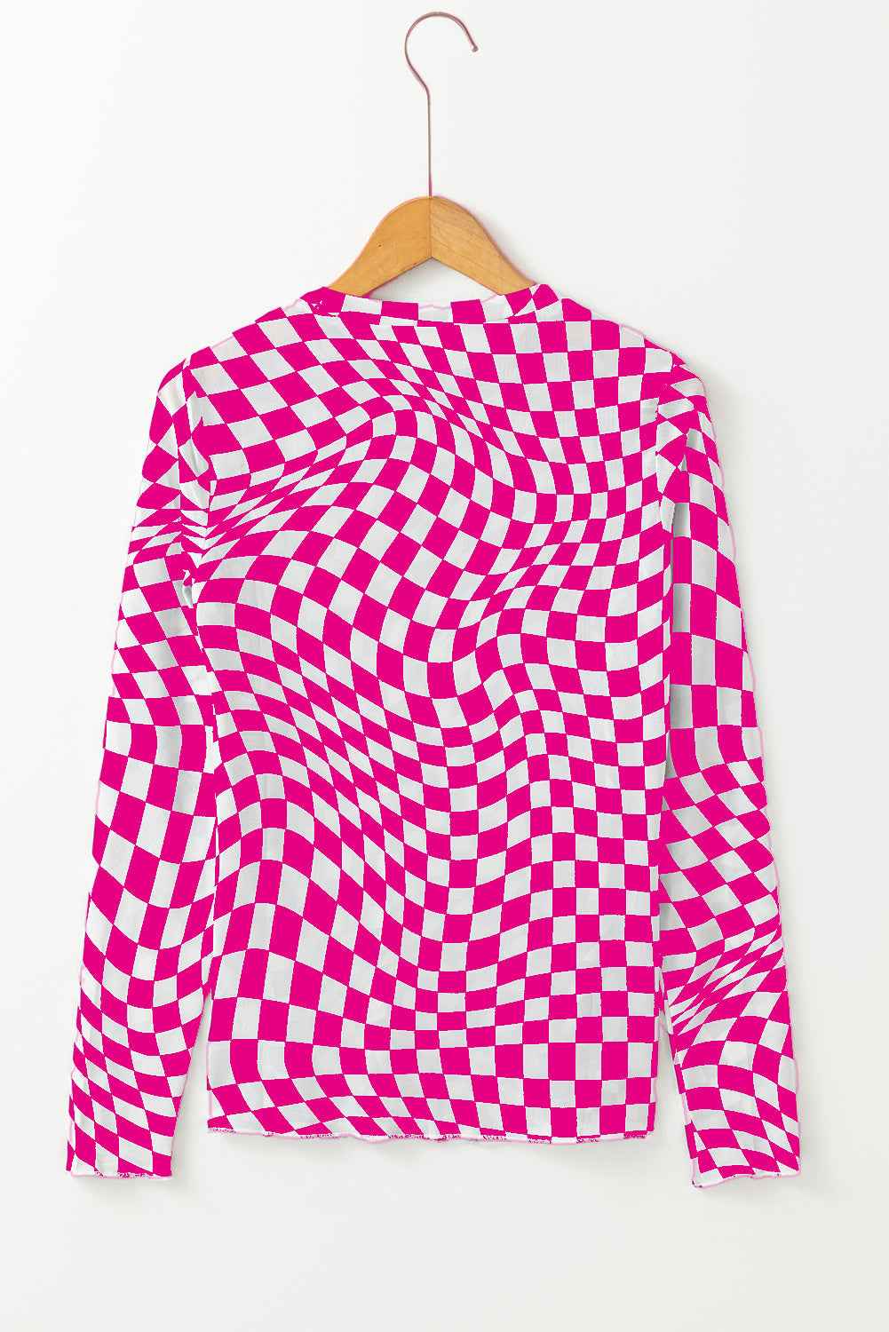 Rose Checkered Pattern Mesh Mock Neck Long Sleeve Top by Wild and Free Boutique