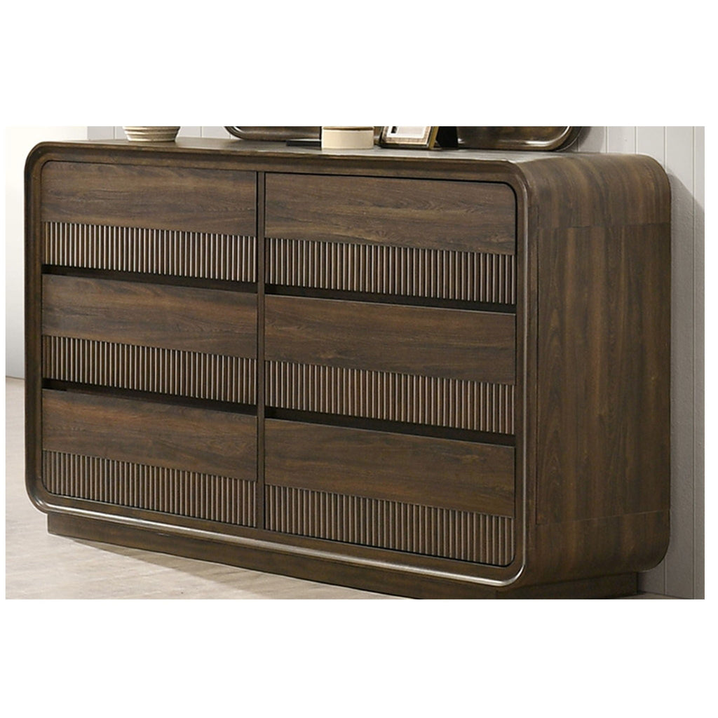 Flair Rounded Edges 1 Piece Dresser, 6 Drawer Storage Bedroom Furniture - Brown by Unique Piece Furniture