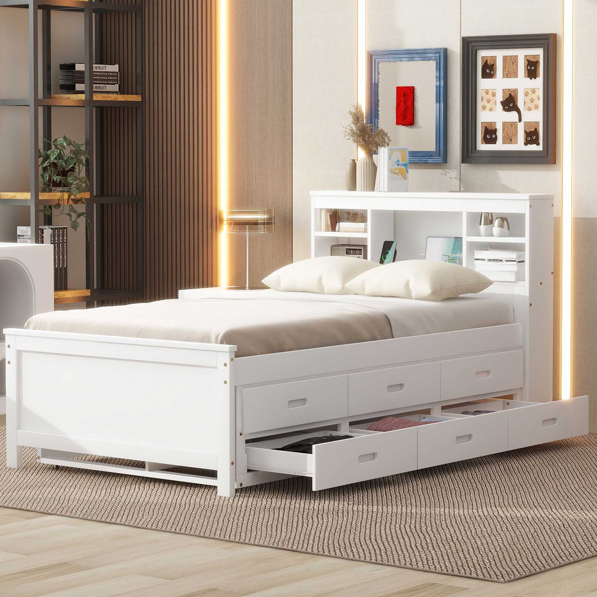 Platform Bed With Storage Headboard, USB, Trundle And 3 Drawers by Unique Piece Furniture