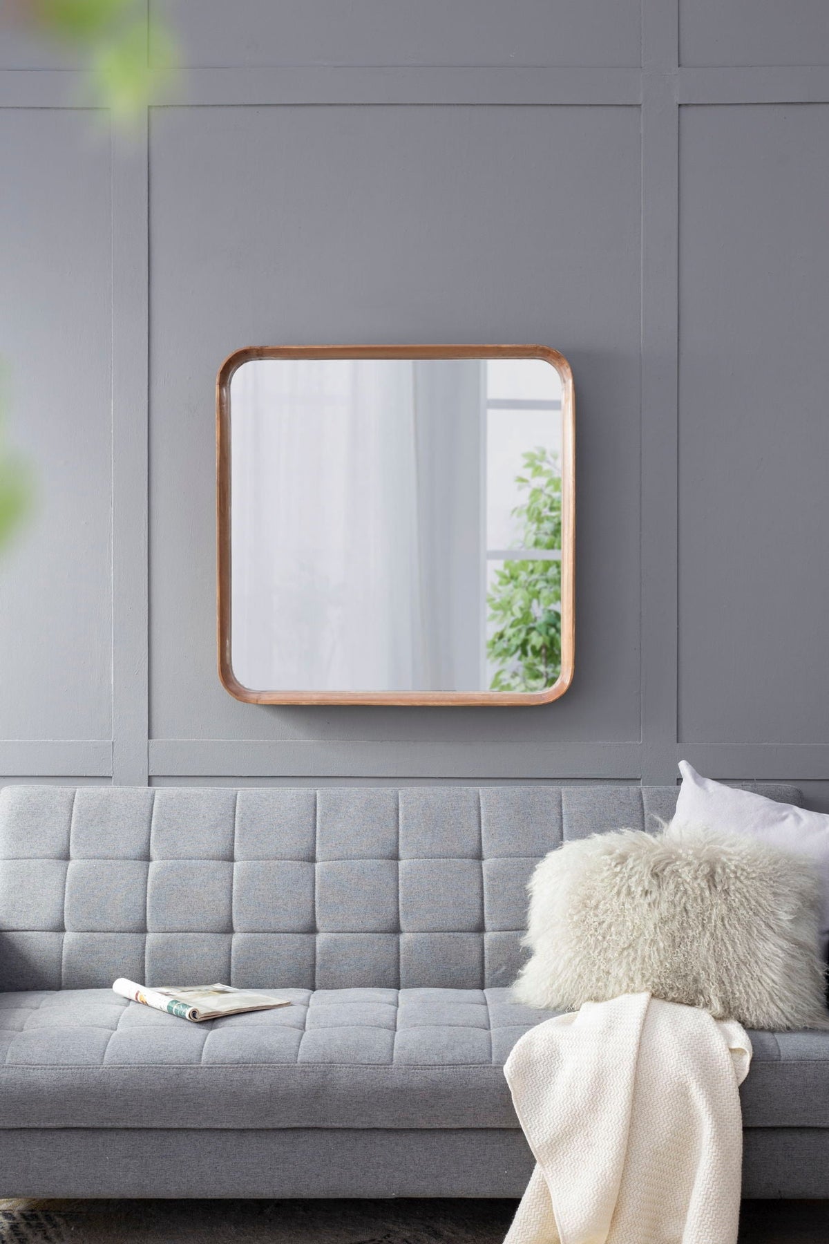 Square Mirror With Wood Frame, Wall Mirror For Living Room Bathroom Entryway - Brown by Unique Piece Furniture