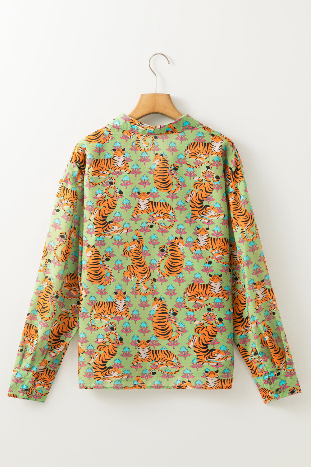 Green Tiger Floral Printed Collared V Neck Casual Shirt by Dear-Lover Dropshipping