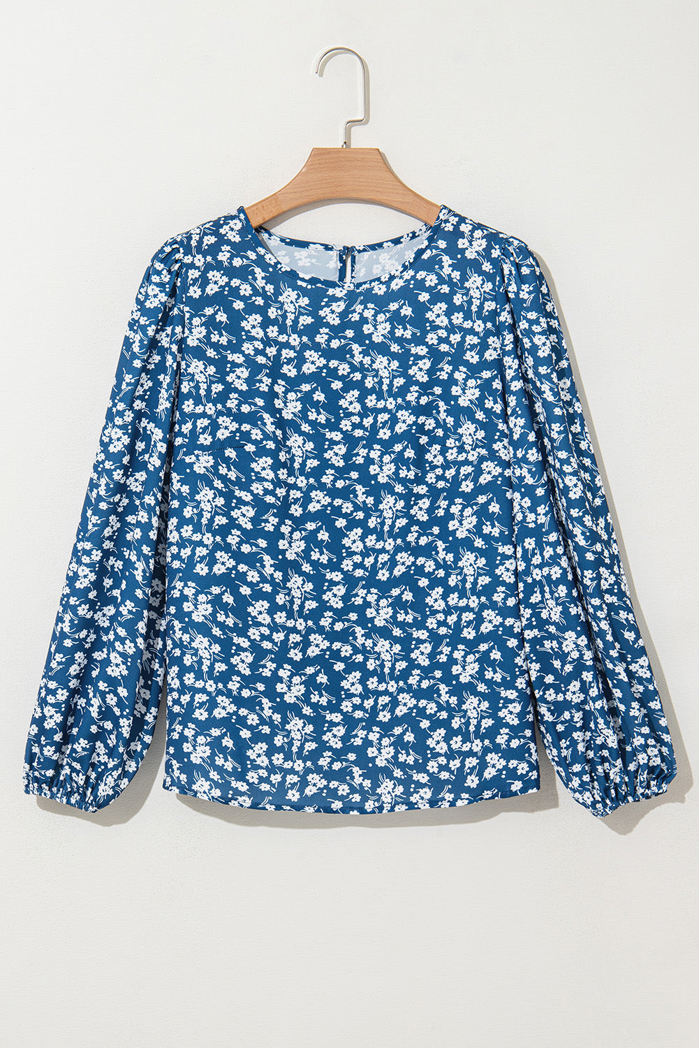 Blue Ditsy Floral Print Lantern Sleeve Blouse by Wild and Free Boutique