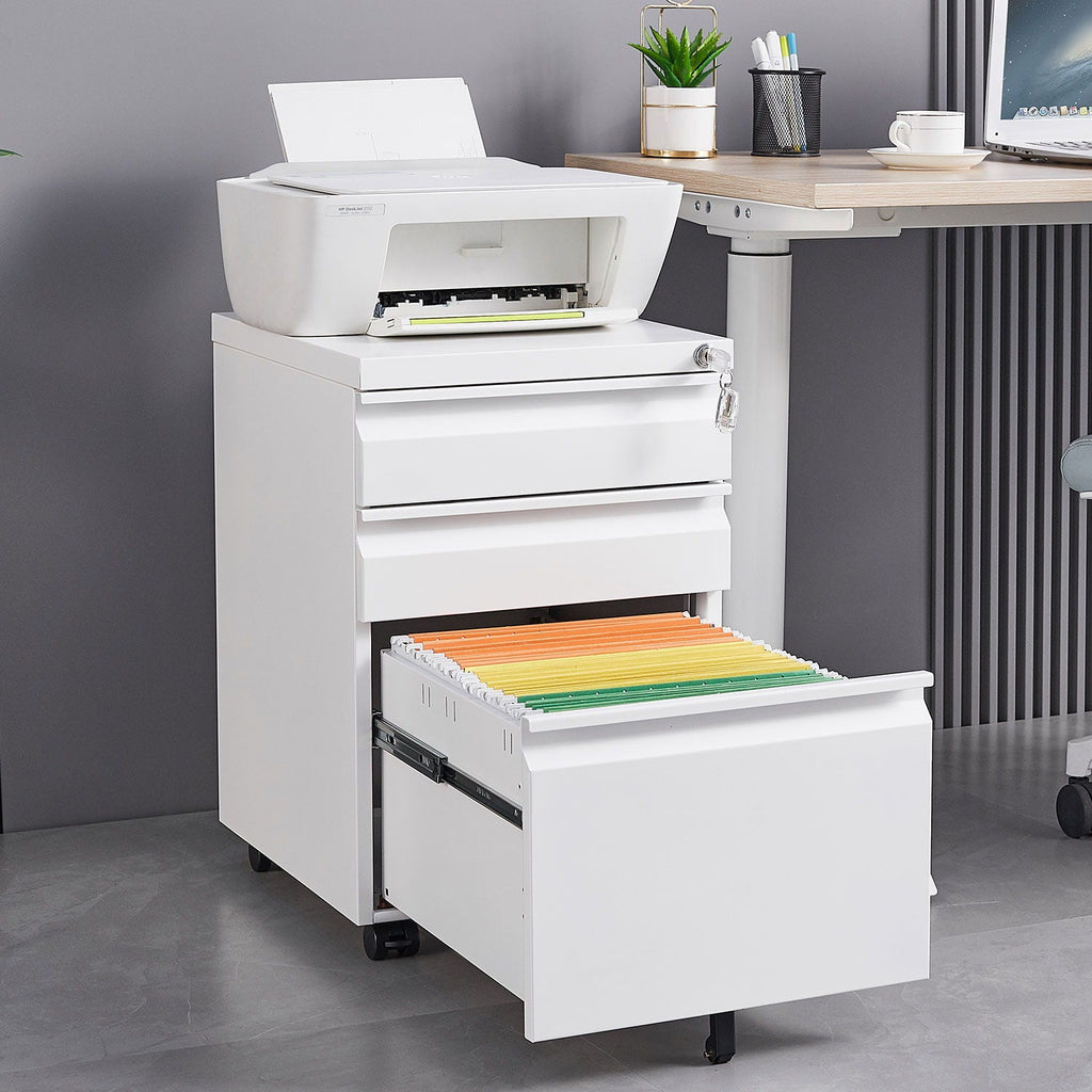 Contemporary 3 Drawer Mobile Filing Cabinet With Lock, Metal Office Storage For Legal / Letter Size by Unique Piece Furniture