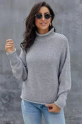New Gray Chunky Batwing Long Sleeve Turtleneck Sweater by Femstylo