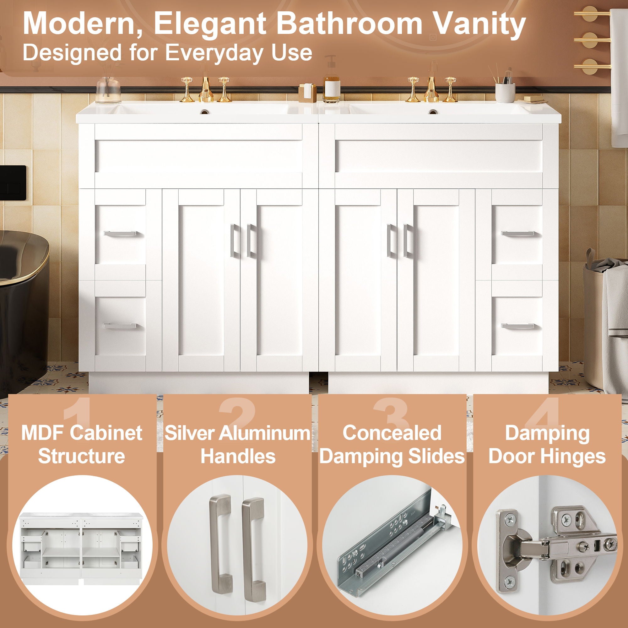 Bathroom Vanity With 2 Doors, 2 Drawers, Adjustable Shelf, Hidden Slides & Soft Close Hinges by Unique Piece Furniture
