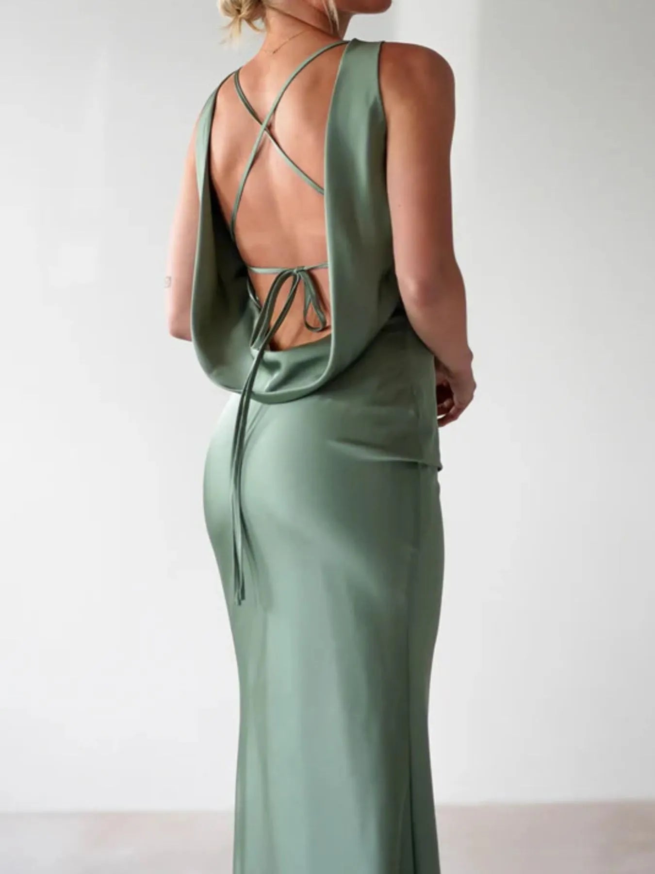 Satin Sleeveless Maxi Dress by Shopiebay