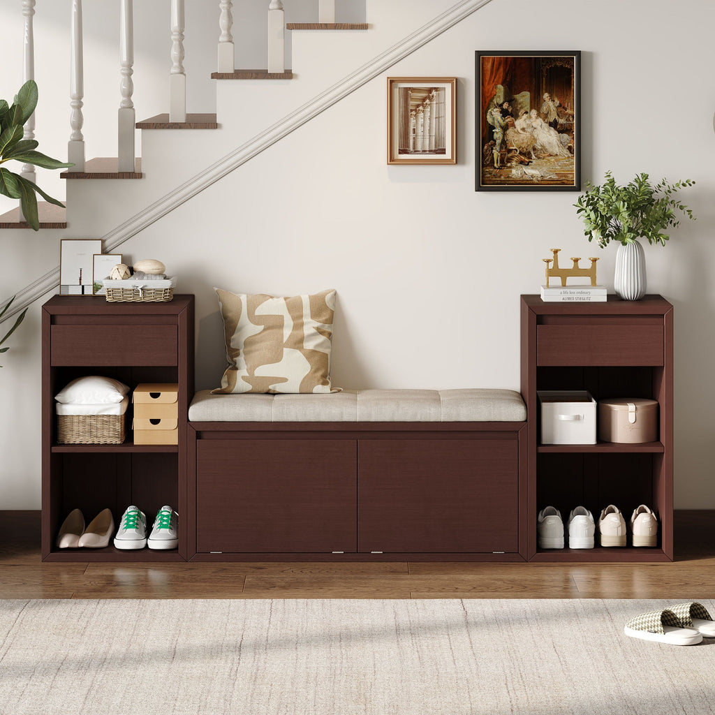 Entryway Storage Bench With Cushion, Drawers & Open Shelves by Unique Piece Furniture
