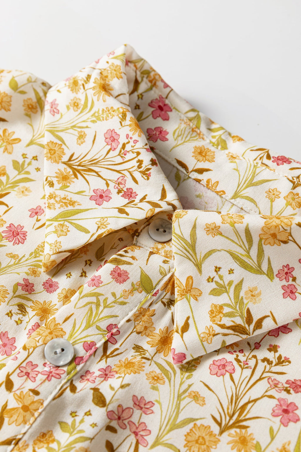 Yellow Floral Print Frilly Trim Smocked Cuff Long Sleeve Loose Shirt Dress by Wild and Free Boutique