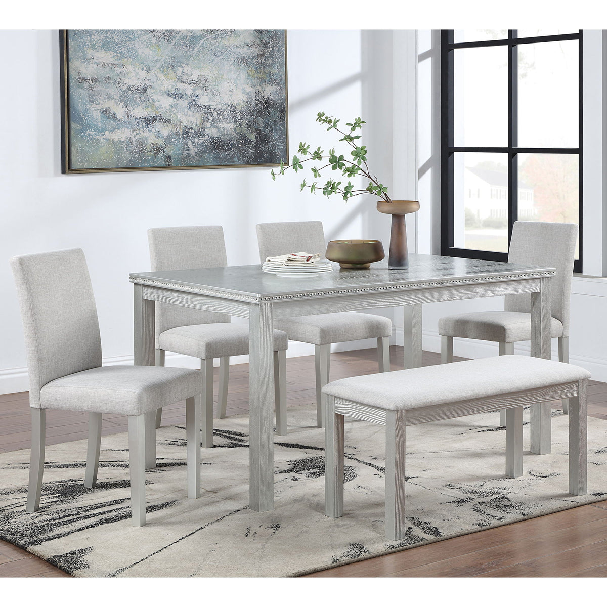 Dining Table Set With Crystal Decoration And Upholstered Chairs by Unique Piece Furniture