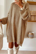 Pale Khaki Oversize Drop Shoulder Slouchy Sweater Dress by Wild and Free Boutique