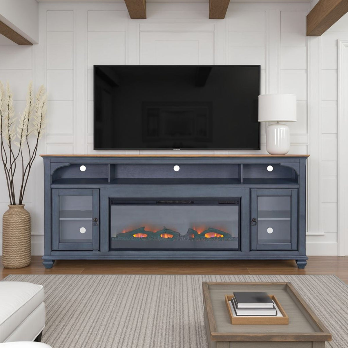 Fireplace TV Stand For TVs Up To 95" - Blue by Unique Piece Furniture