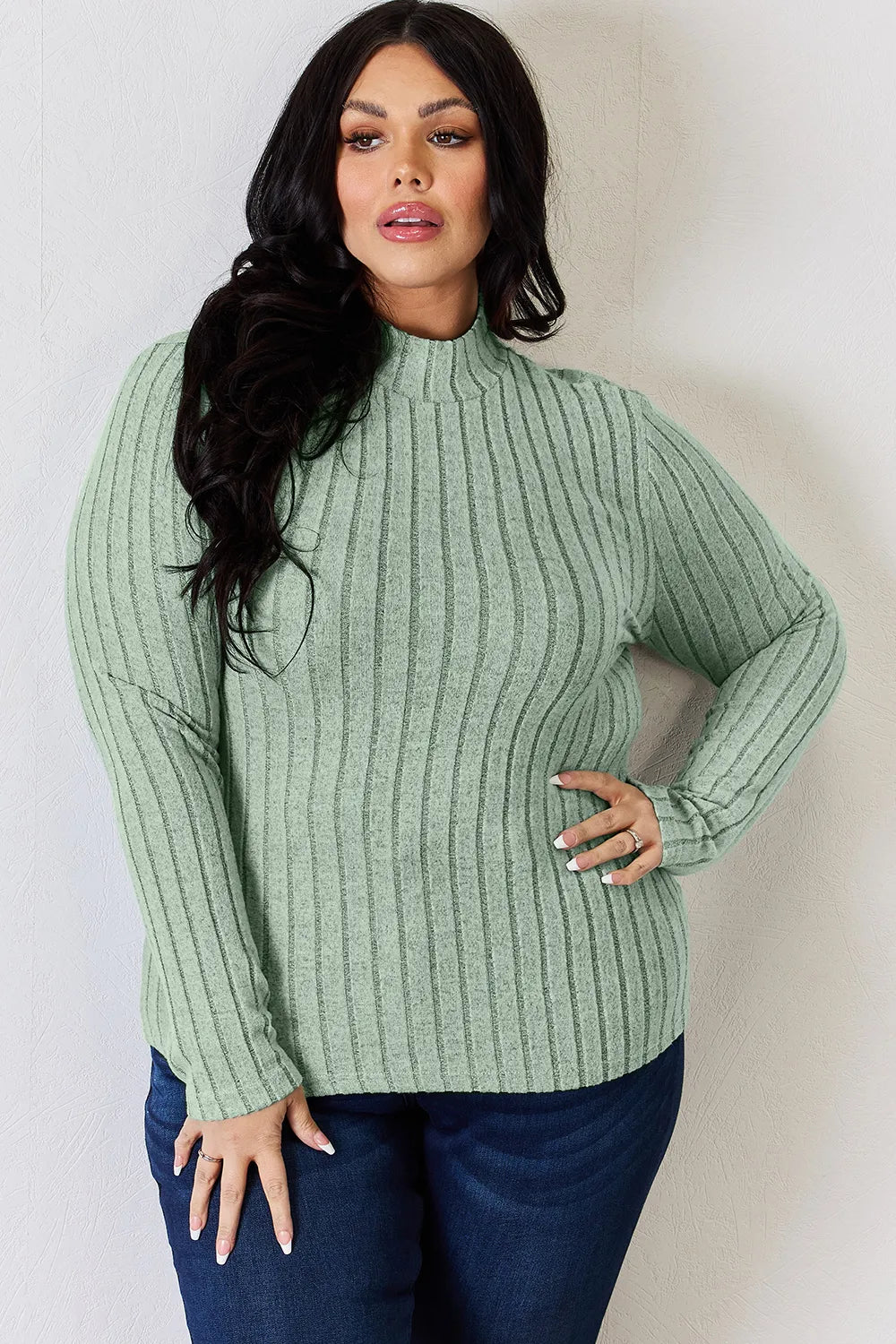 Basic Bae Full Size Ribbed Mock Neck Long Sleeve T-Shirt by Wild and Free Boutique