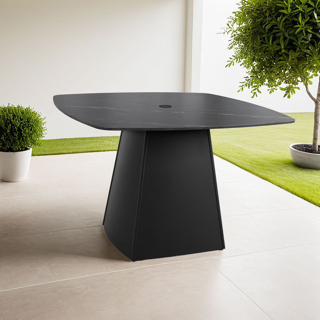 Rounded Square Outdoor Pedestal Dining Table by Unique Piece Furniture