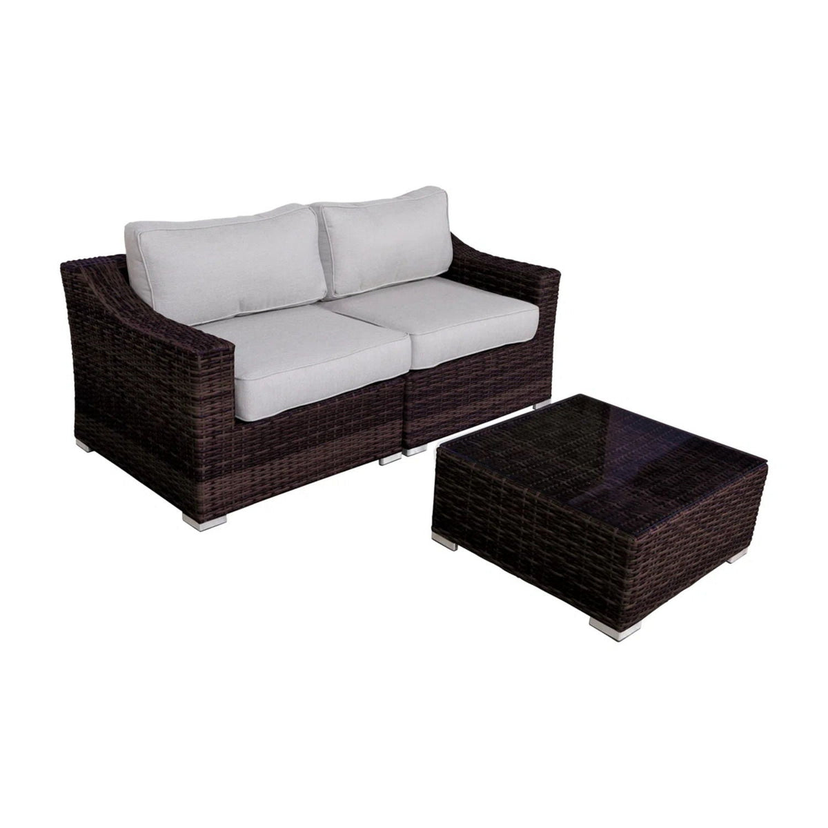 Wicker 2 Person Conversation Set, Durable Outdoor Seating With Cushions Mix - Brown Mix by Unique Piece Furniture