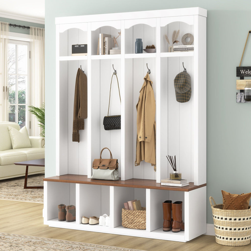 Entryway Hall Tree With Bench, 4 Hooks & Open Storage Space by Unique Piece Furniture