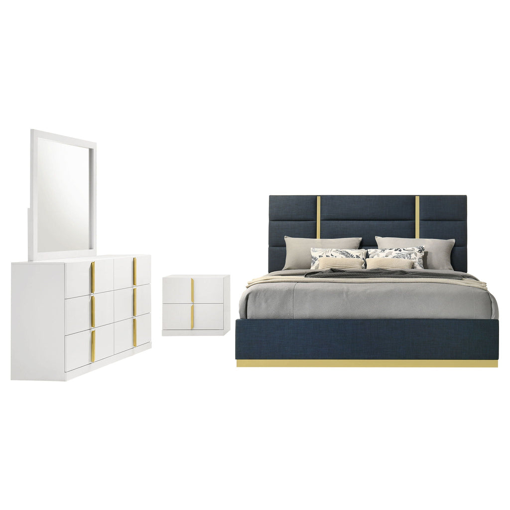 Ines 4-piece Queen Bedroom Set Navy and White High Gloss by Unique Piece Furniture