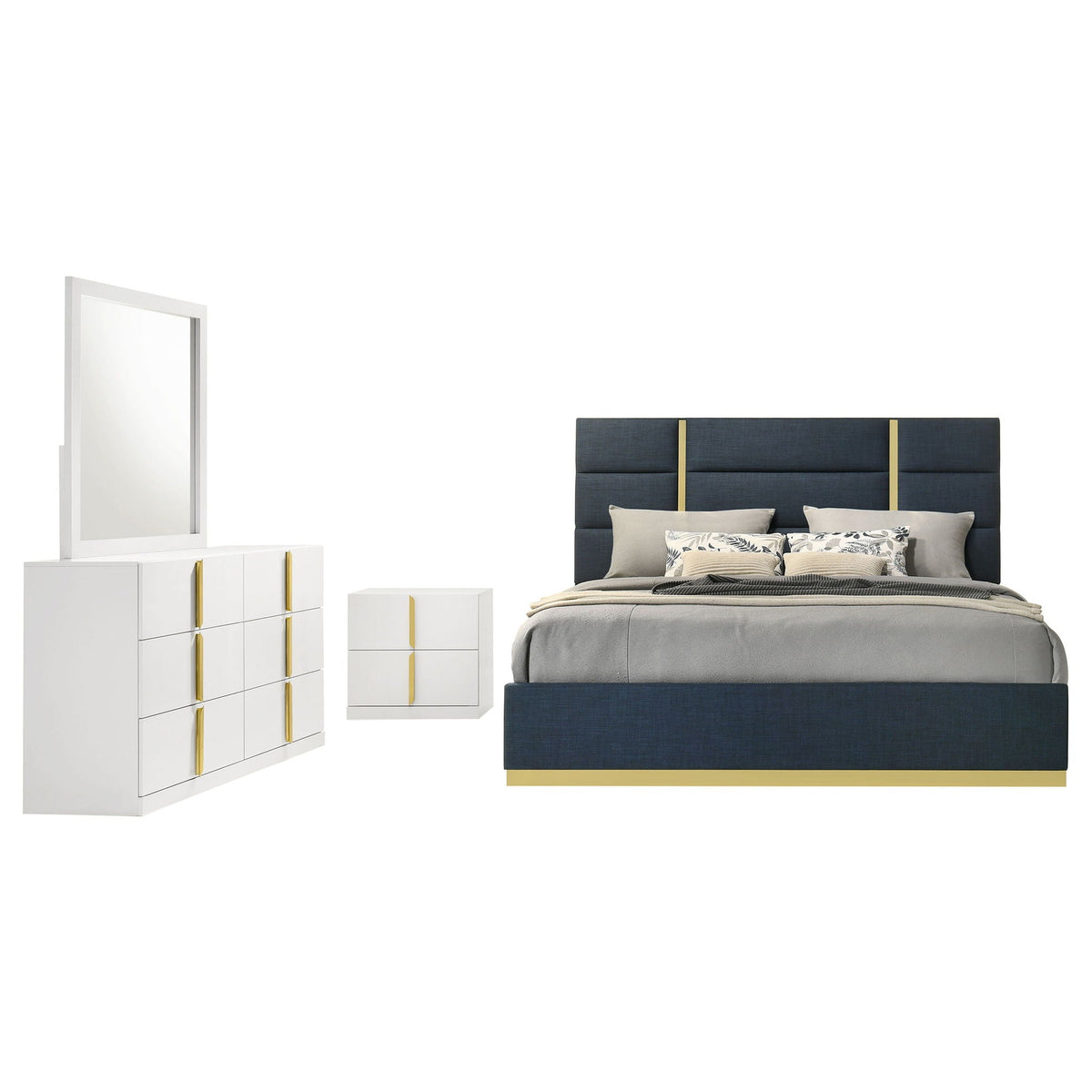 Ines 4-piece Queen Bedroom Set Navy and White High Gloss by Unique Piece Furniture