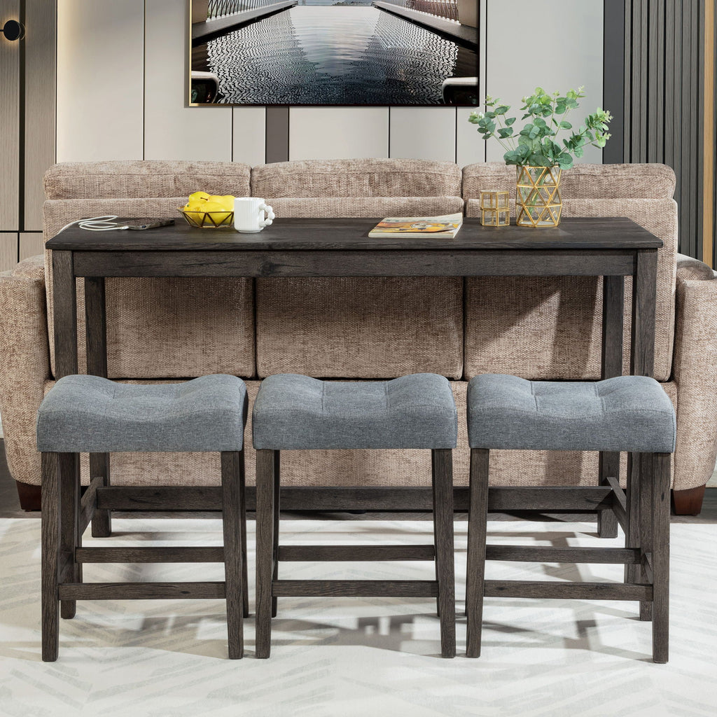 4 Piece Bar Table Set With Power Outlet, 3 Padded Stools by Unique Piece Furniture