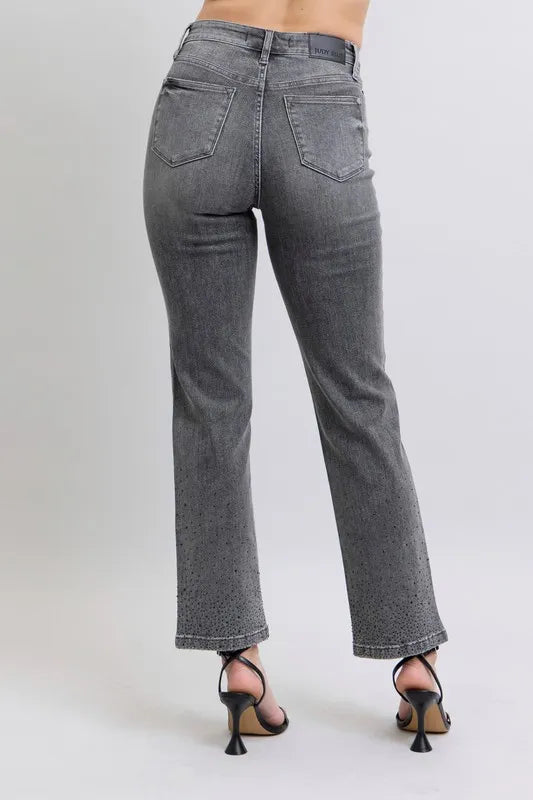 Judy Blue Full Size High Waist Rhinestone Straight Jeans Plus Size by Wild and Free Boutique