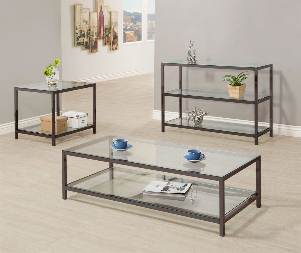 Trini 1-shelf Glass Top Coffee Table Black Nickel by Unique Piece Furniture