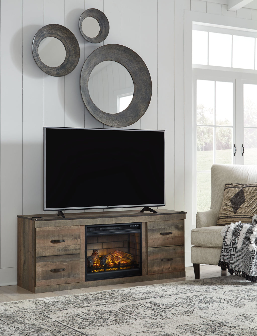Trinell - TV Stand With Electric Fireplace - Brown by Unique Piece Furniture