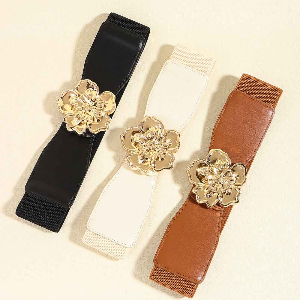 Flower Alloy Buckle Elastic Belt by Wild and Free Boutique