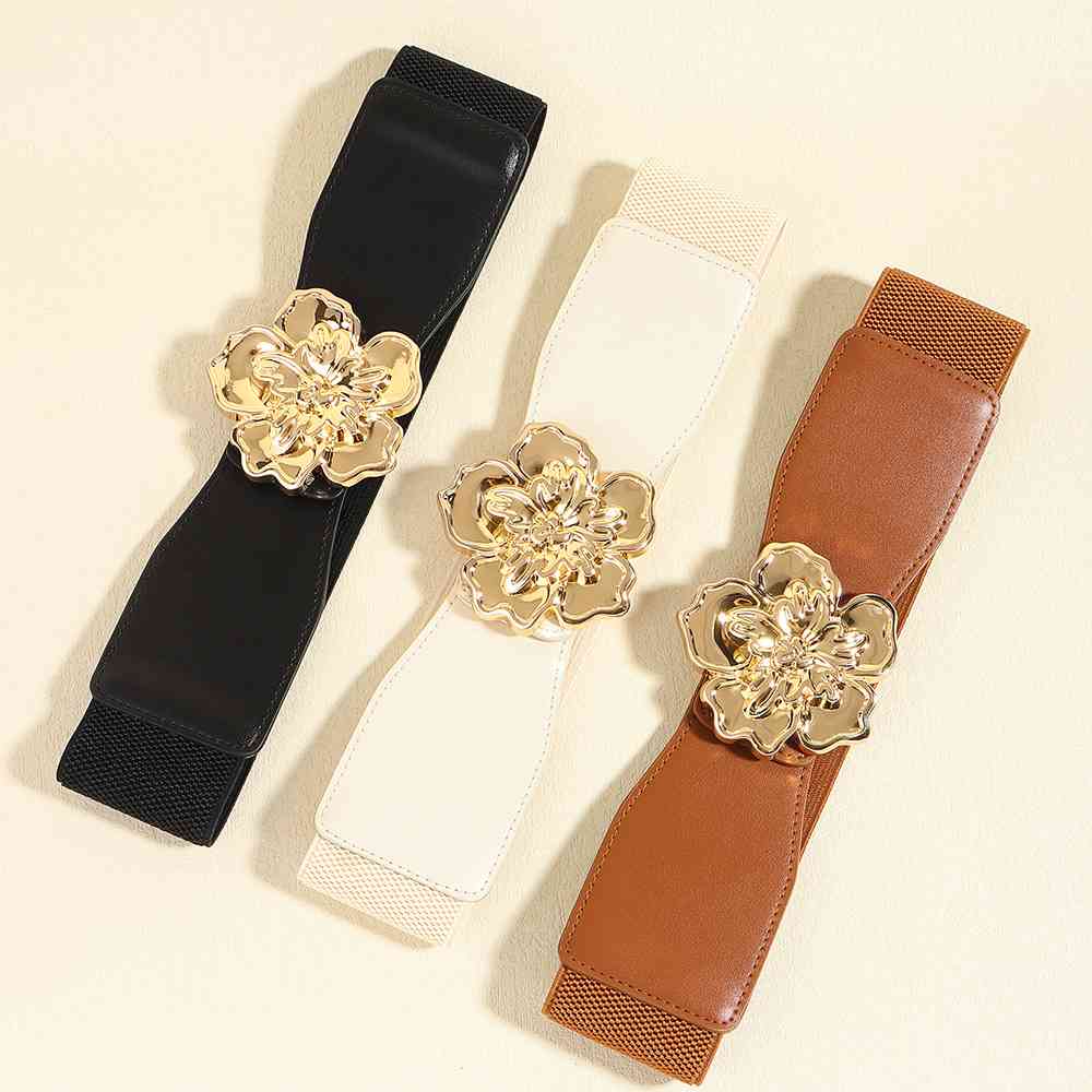 Flower Elegance Alloy Buckle Elastic Belt – Stylish Floral Design See size chart under “more details” by The Fashion Celestial