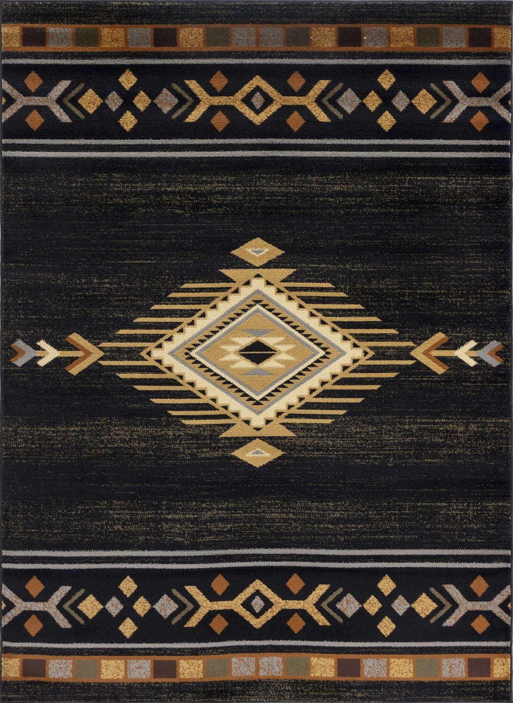 Tribes - 2'7" X 7'3" Southwest Area Rug Polypropylene - Black by Unique Piece Furniture