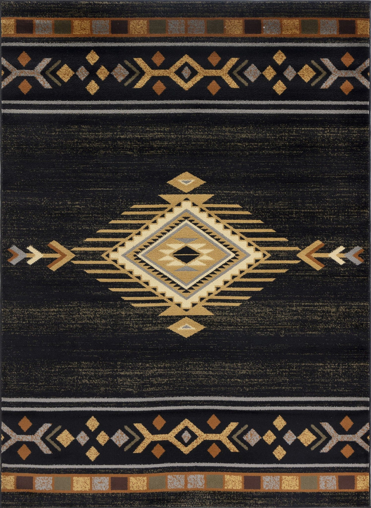 Tribes - 2'7" X 7'3" Southwest Area Rug Polypropylene - Black by Unique Piece Furniture