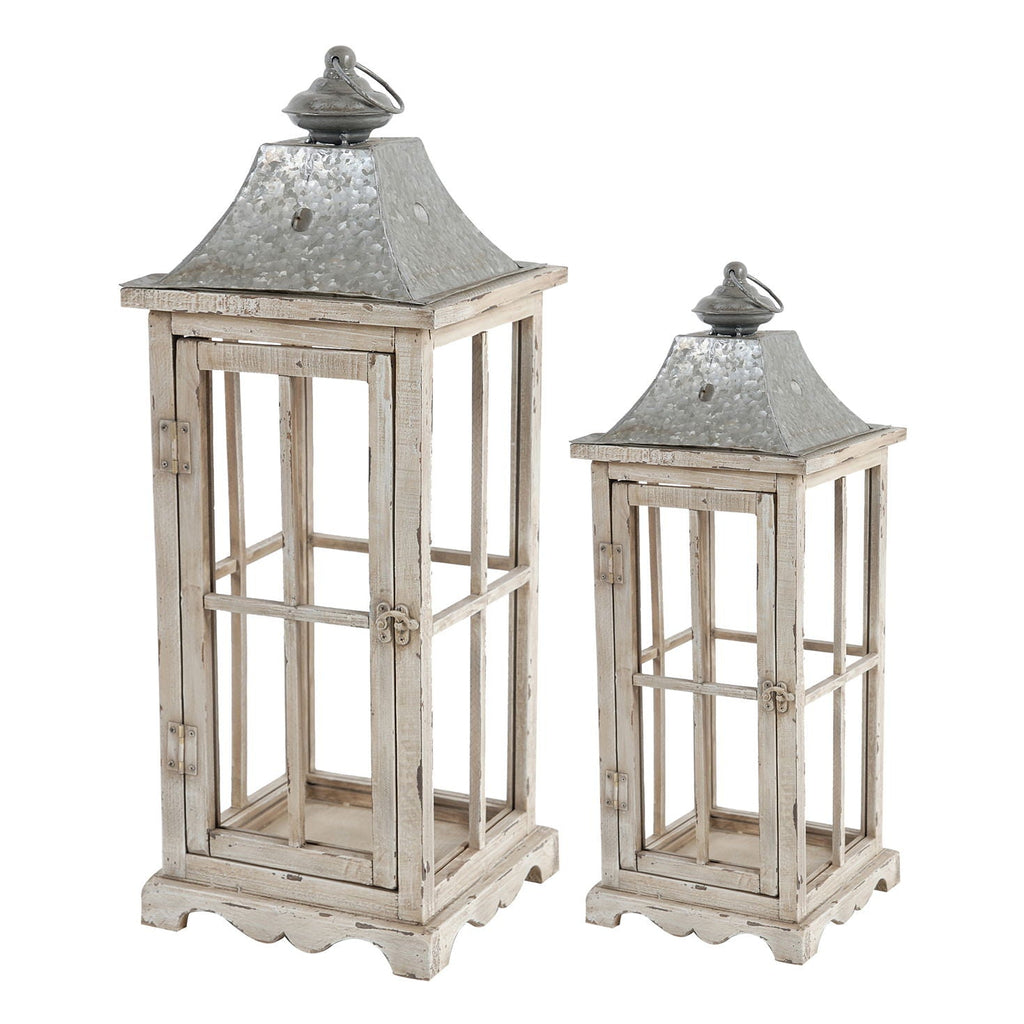 Wooden Candle Lantern Decorative, Hurricane Lantern Holder Decor For Indoor Outdoor, Home Garden - Ivory by Unique Piece Furniture