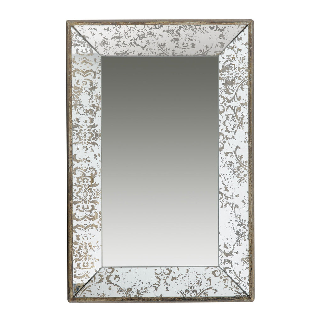 Antique Rectangle Mirror With Floral Accents, Mirrored Display Tray, Hanging Wall Mirror by Unique Piece Furniture