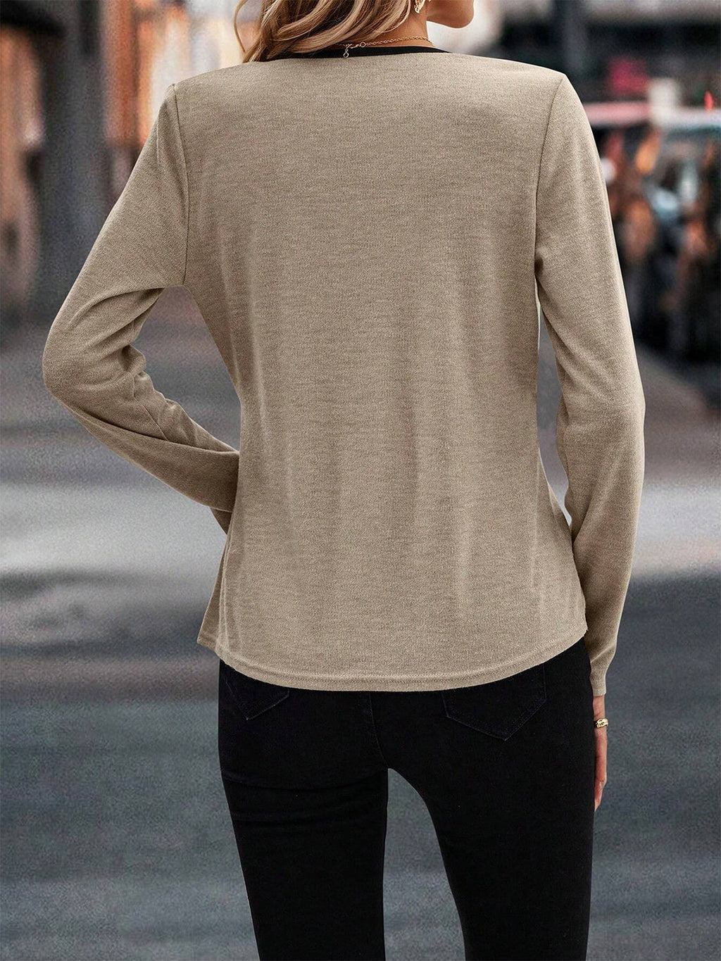 Full Size Crisscross Contrast Trim Long Sleeve T-Shirt by Wild and Free Boutique
