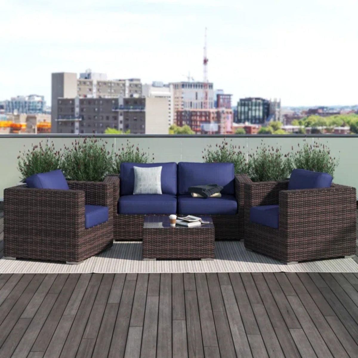 Wicker Seating Group Set With Table And Cushions by Unique Piece Furniture
