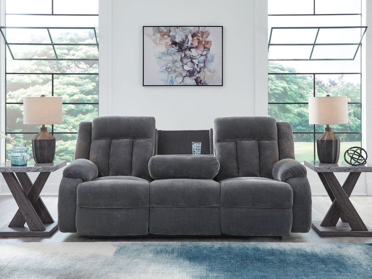 Observation - Reclining Power Sofa With Drop Down Table - Steel by Unique Piece Furniture