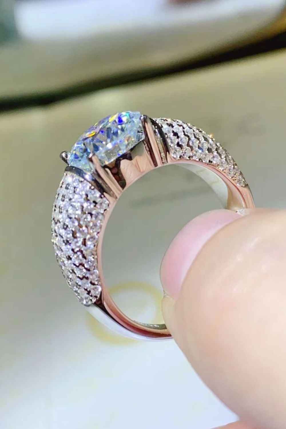 3 Carat Moissanite Side Stone Ring by Wild and Free Boutique