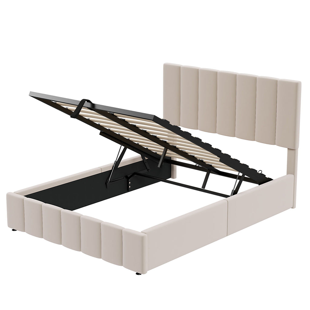 Elegant Upholstered Platform Bed With Hydraulic Storage System by Unique Piece Furniture
