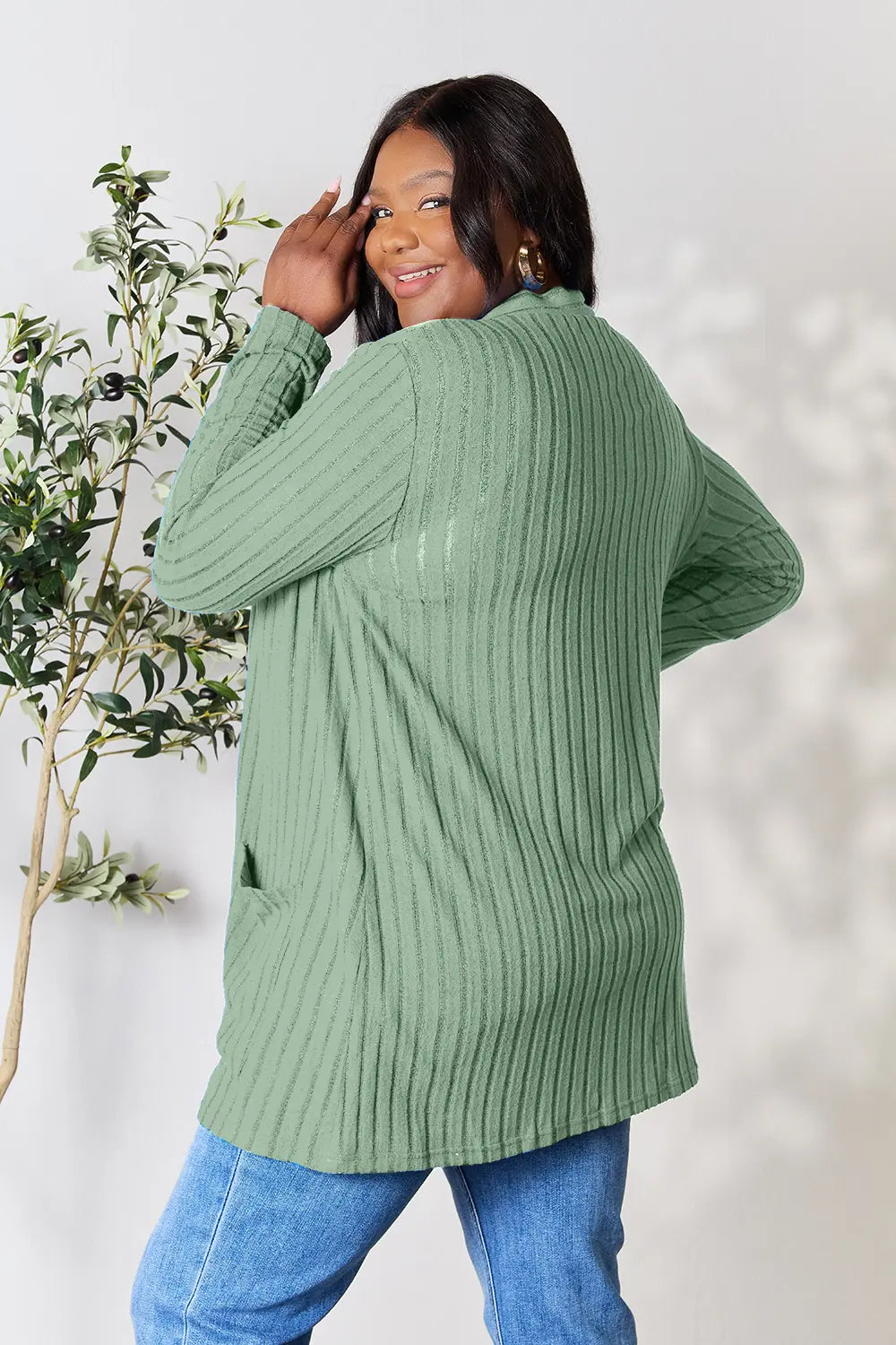 Basic Bae Full Size Ribbed Open Front Cardigan with Pockets by Wild and Free Boutique