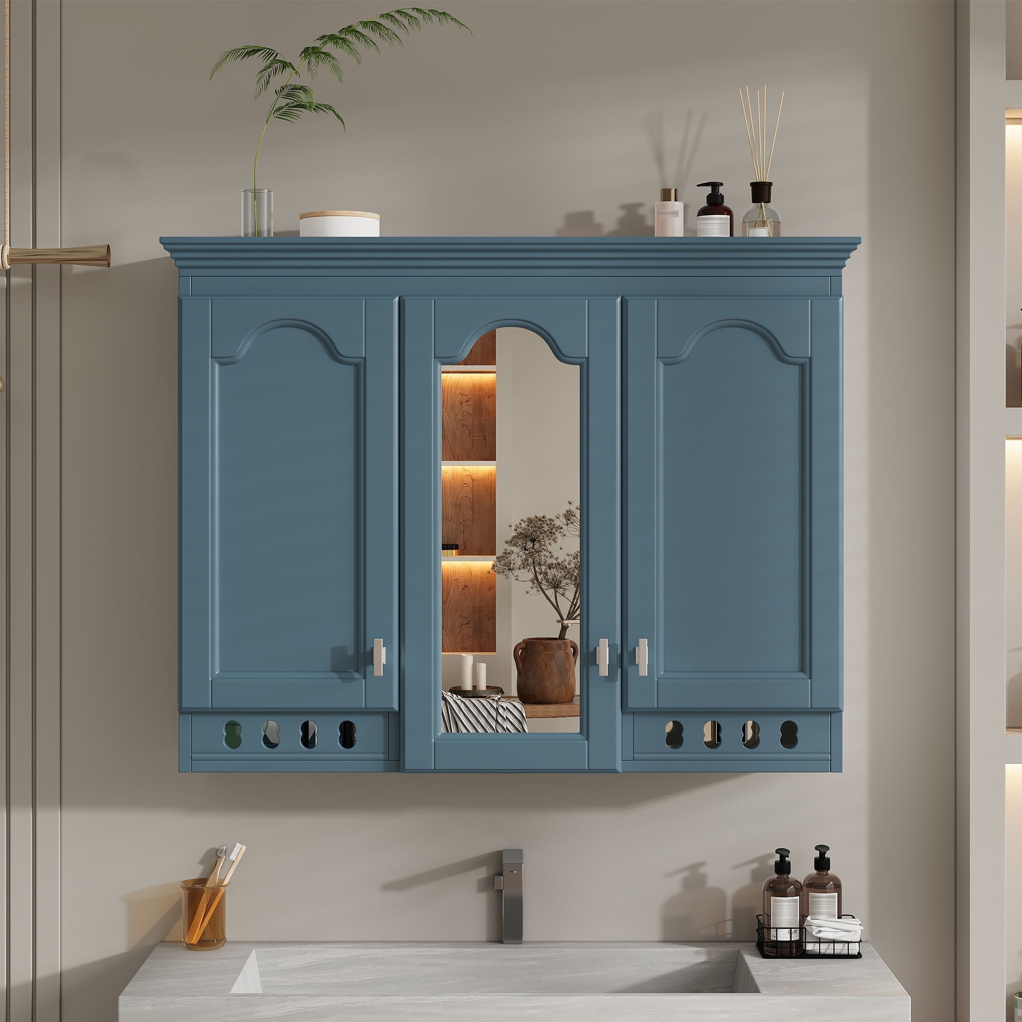 Wall Mount Mirror Cabinet With Adjustable Shelves, Soft Closing Hinges by Unique Piece Furniture