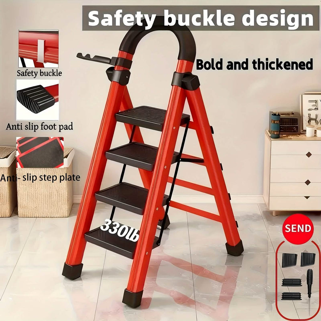 Folding 3/4-Step Ladder – Portable Steel Step Stool, Anti-Slip by DailySale