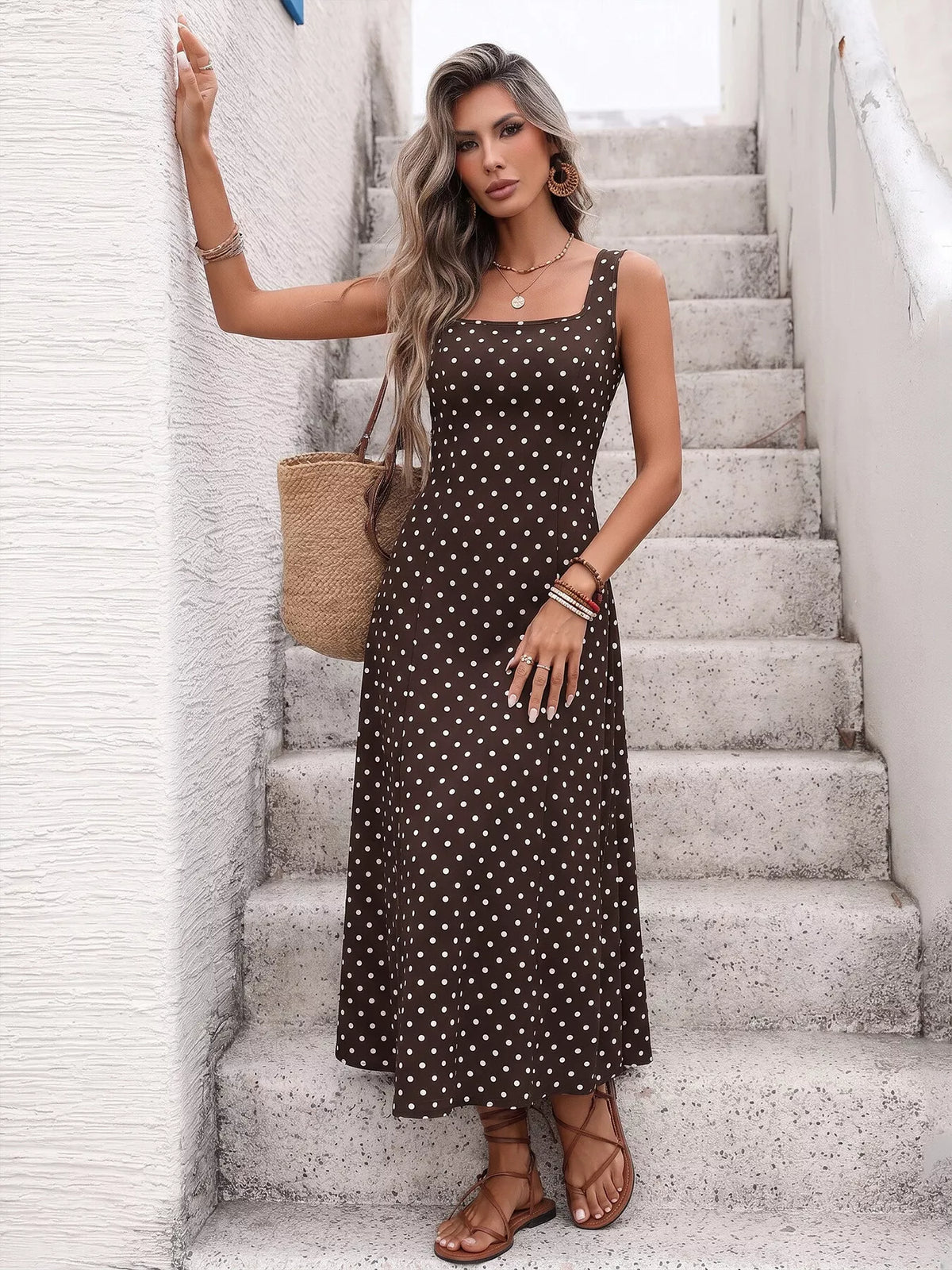 Polka Dot Sleeveless Maxi Dress by Shopiebay