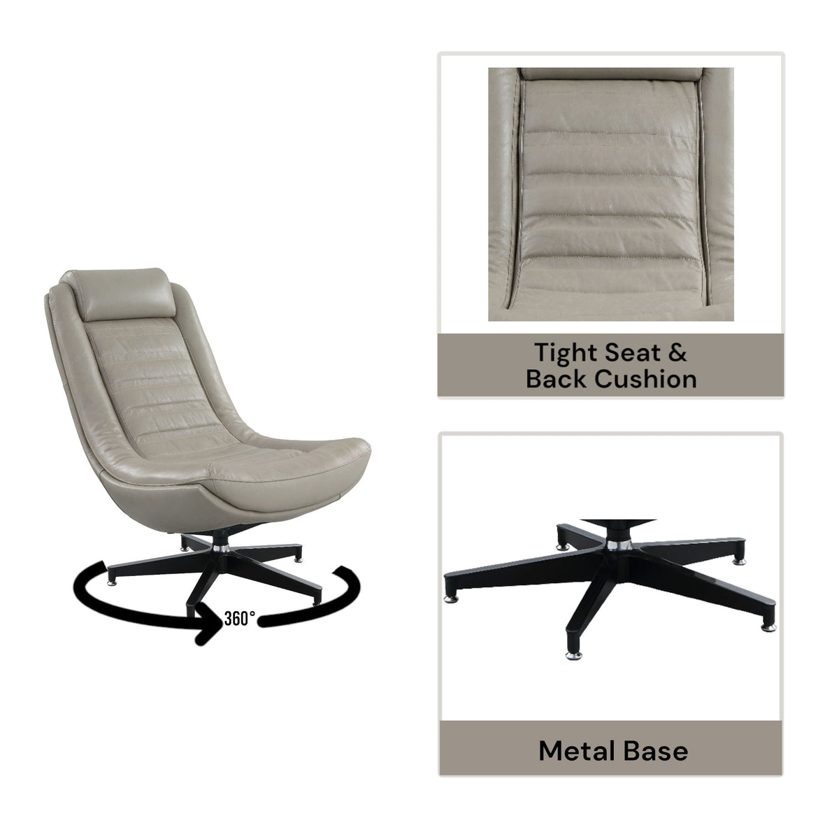Piran - Top Grain Leather Accent Chair With Swivel - Twilight by Unique Piece Furniture